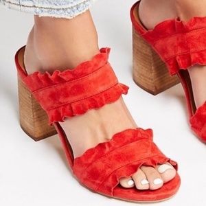 Free People Rosie Ruffle Heeled-Mule in Red